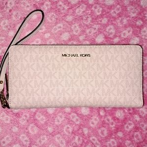 Michael Kors Jet Set Travel Large MK Continental Wristlet Dark Powder Blush Pink
